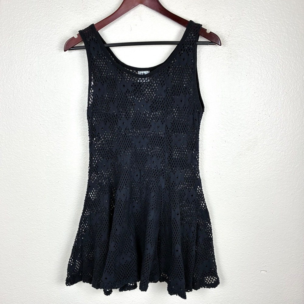 Vintage Y2K 90s Dress Sz S Crochet Open Knit Mini Whimsigoth Fairy Grunge Goth